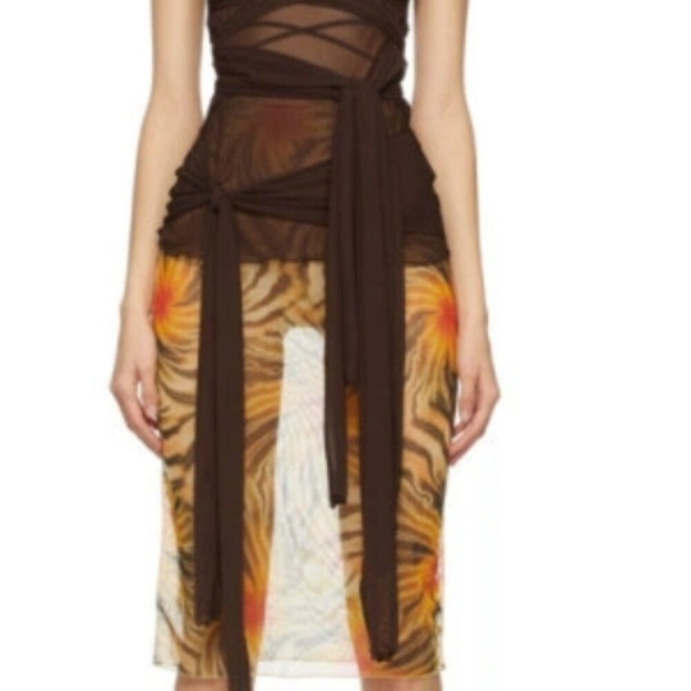 NWOT KIM SHUI Orange/Brown Mesh Tropic Knee-length Skirt XS $168